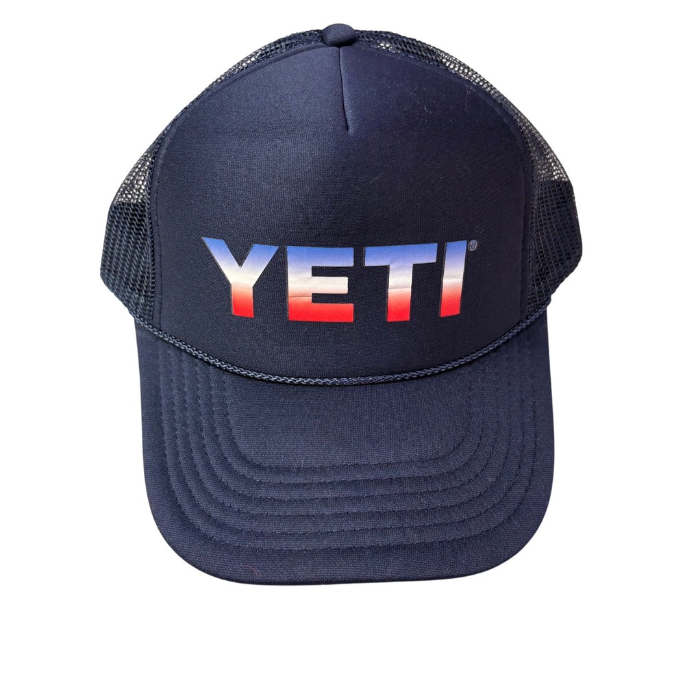 YETI Trucker Hat Navy Blue‎ Mesh Snapback Red White Blue Logo